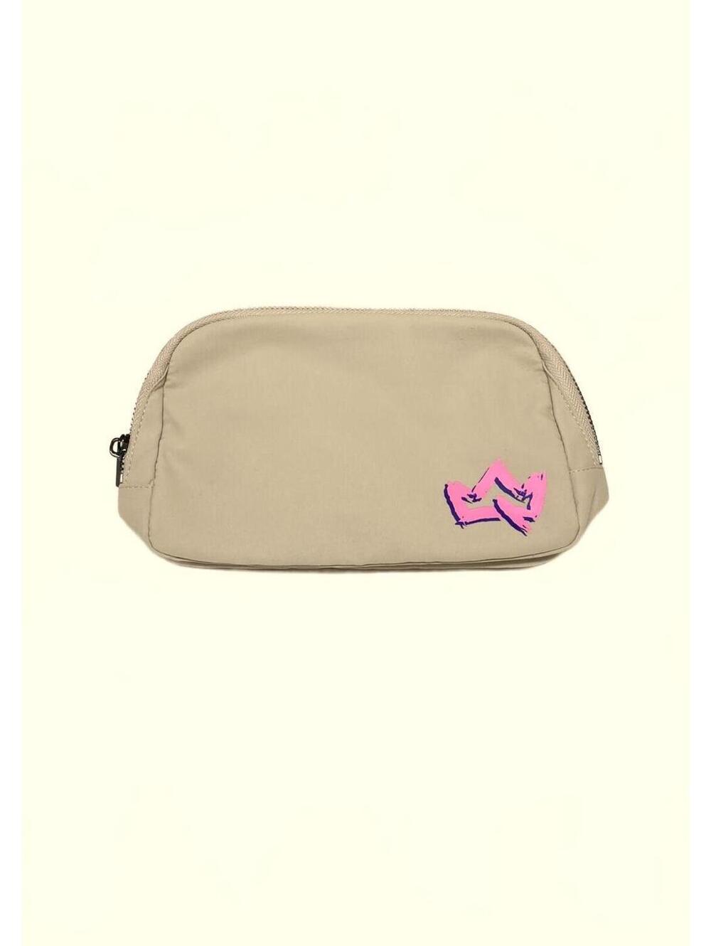Primal Queen Beige Waist Bag with Pink Logo Detail
